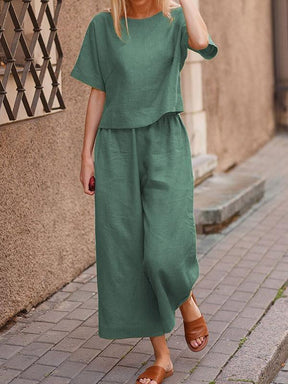 Conjunto de Duas Peças com Camisa Solta de Cor Sólida e Calças