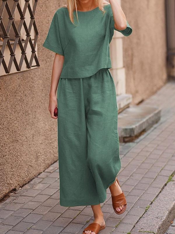 Conjunto de Duas Peças com Camisa Solta de Cor Sólida e Calças
