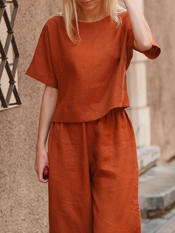 Conjunto de Duas Peças com Camisa Solta de Cor Sólida e Calças