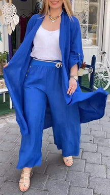 Conjunto de Duas Peças com Cardigã Longo com Costura Vazada