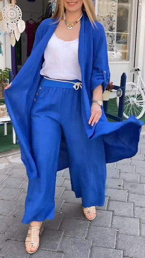 Conjunto de Duas Peças com Cardigã Longo com Costura Vazada