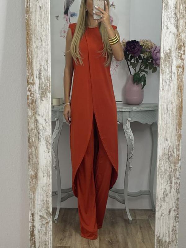Conjunto de Duas Peças com Top com Fenda e Calças Casuais