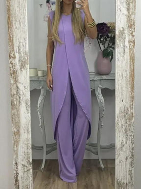 Conjunto de Duas Peças com Top com Fenda e Calças Casuais