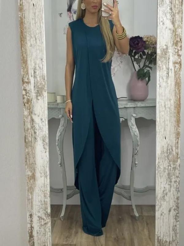 Conjunto de Duas Peças com Top com Fenda e Calças Casuais