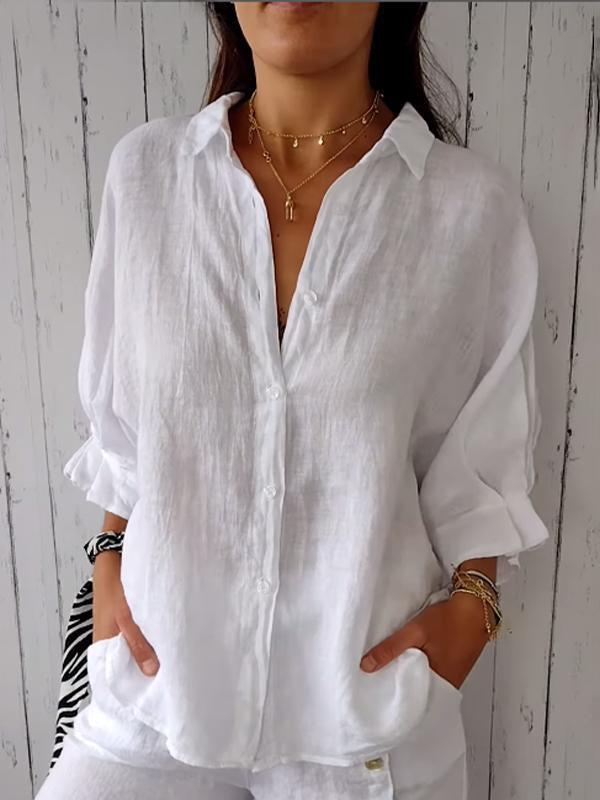 Camisa Casual Feminina de Algodão e Linho