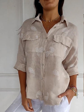 Camisa com Lapela e Mangas 3/4 de Algodão e Linho ChicSoul - detalhe 1