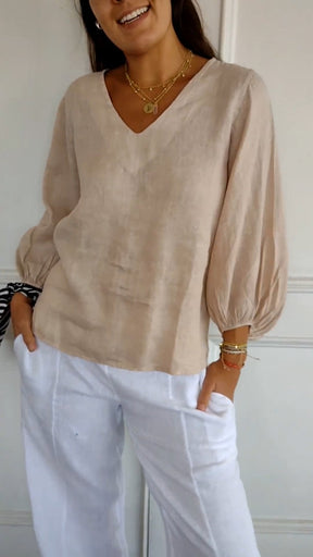 Camisa de Algodão e Linho com Mangas Bufantes ChicSoul - como usar