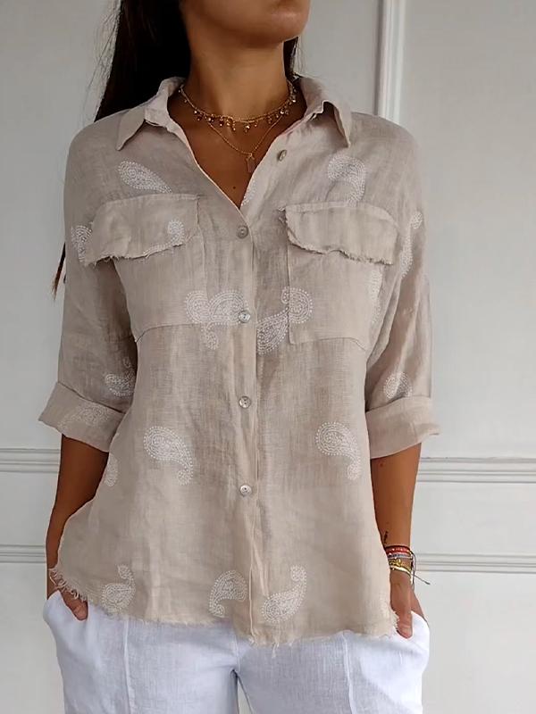 Camisa com Lapela e Mangas 3/4 de Algodão e Linho ChicSoul - como usar