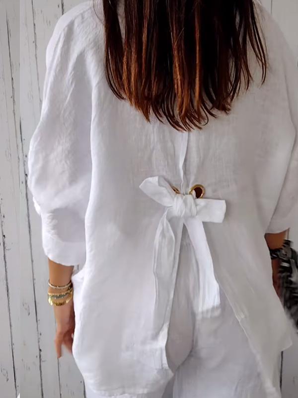 Camisa Casual Feminina de Algodão e Linho