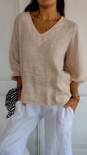 Camisa de Algodão e Linho com Mangas Bufantes ChicSoul - detalhe 2