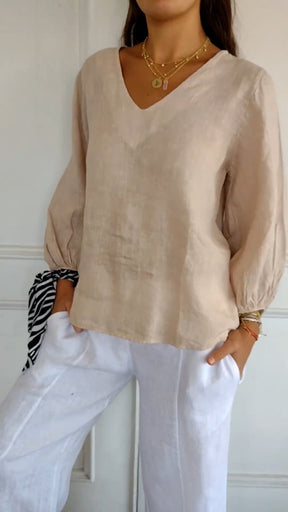 Camisa de Algodão e Linho com Mangas Bufantes ChicSoul - detalhe 1