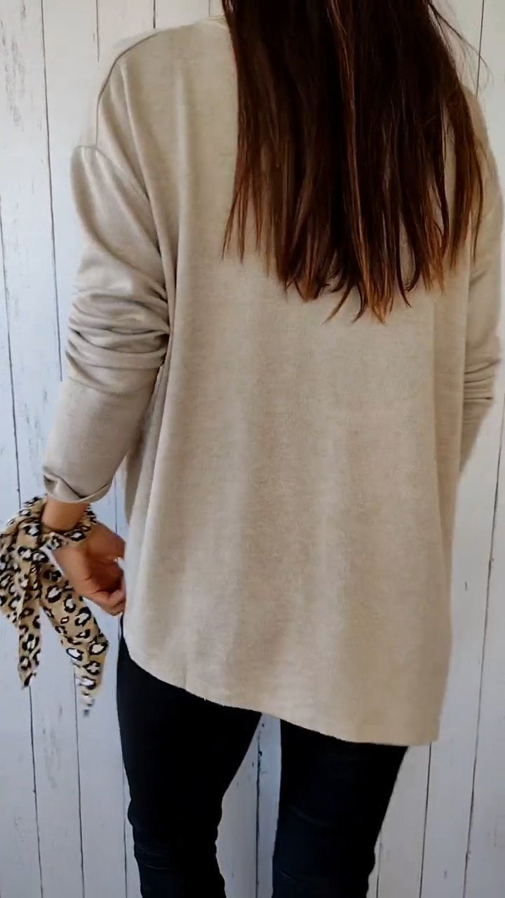 Blusa Casual de Malha com Mangas Compridas e Decote em V