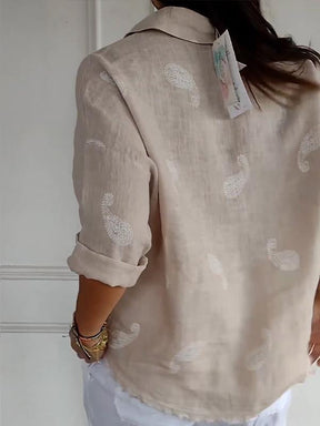 Camisa com Lapela e Mangas 3/4 de Algodão e Linho ChicSoul - detalhe 2