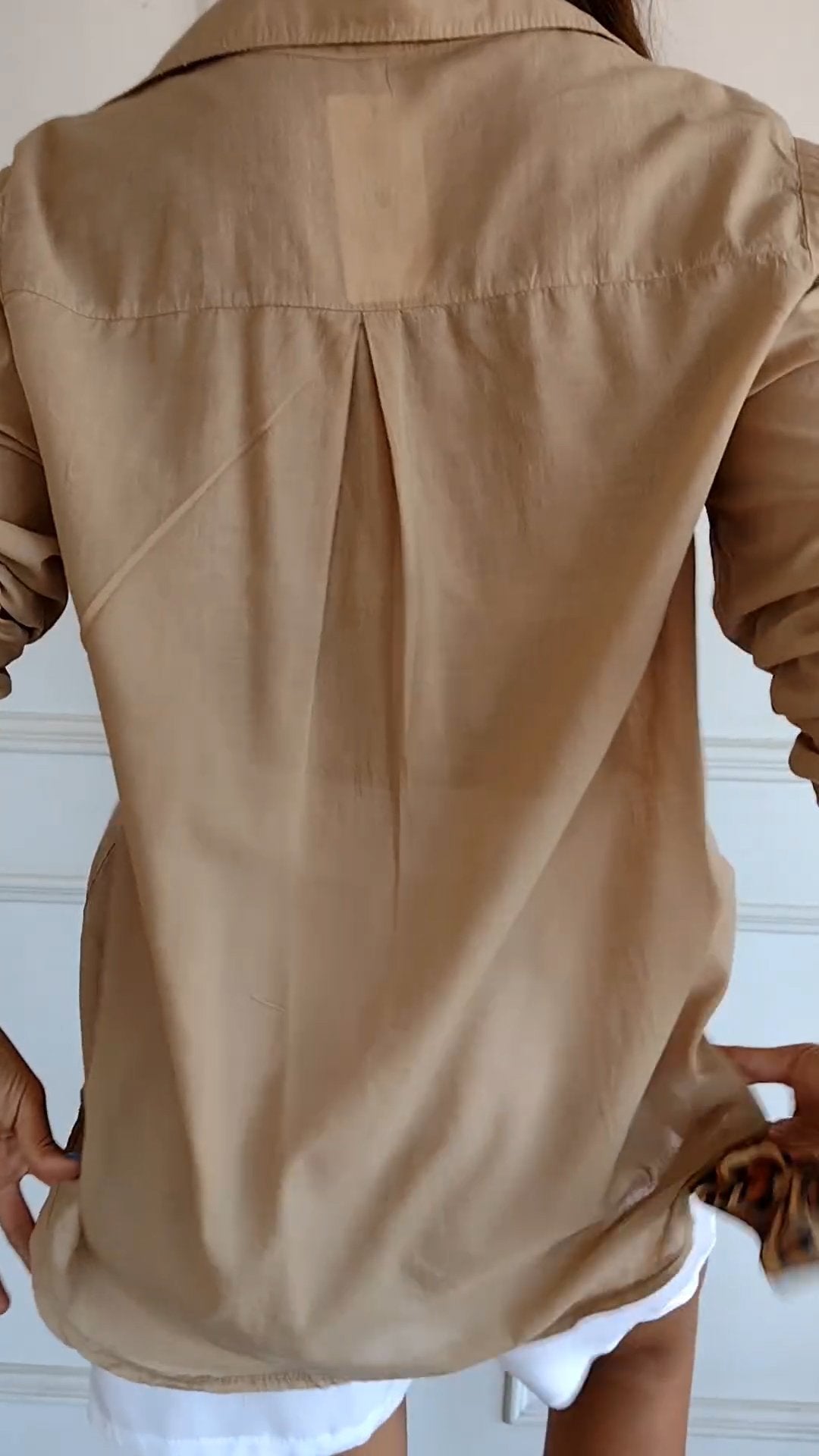 Camisa de Algodão e Linho com Lapela e Mangas 3/4