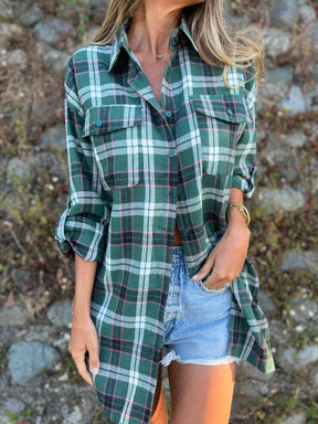 Camisa com Lapela e Mangas 3/4 Xadrez