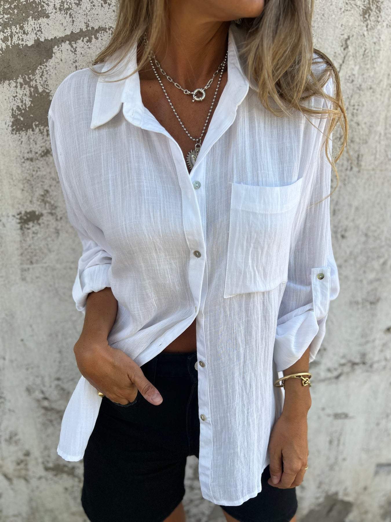 Camisa de Algodão e Linho com Lapela ChicSoul - detalhe 1
