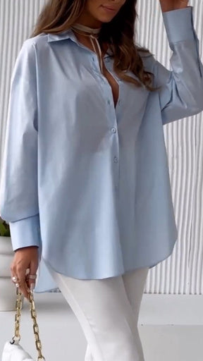 Camisa de Cor Sólida com Lapela ChicSoul - detalhe 1
