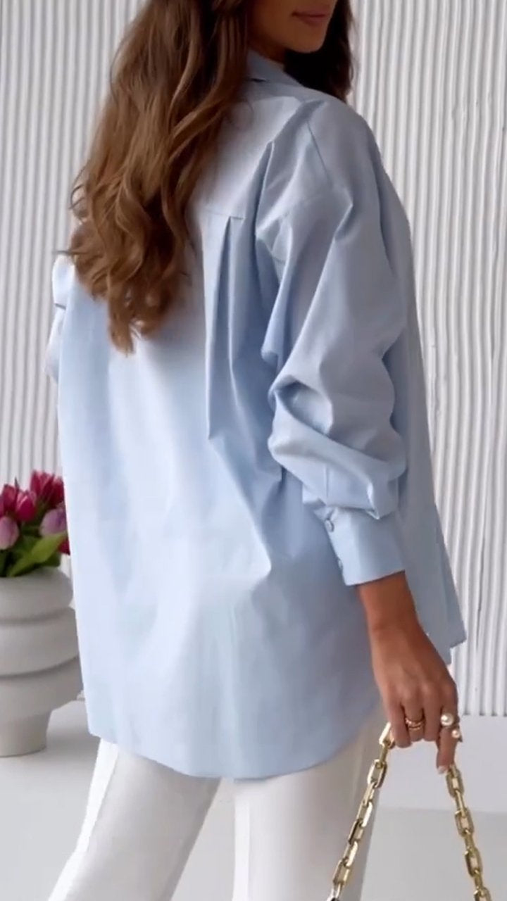 Camisa de Cor Sólida com Lapela ChicSoul - detalhe 2