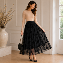 Saia de Tule Floral Midi