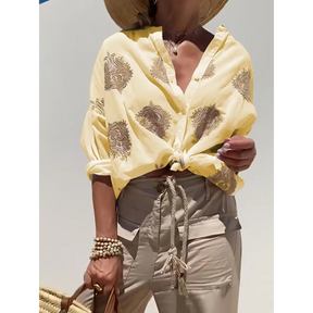 Camisa Feminina Bordada de Algodão com Botões