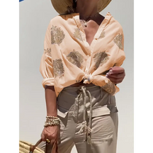 Camisa Feminina Bordada de Algodão com Botões