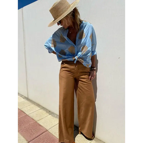 Camisa Feminina Bordada de Algodão com Botões
