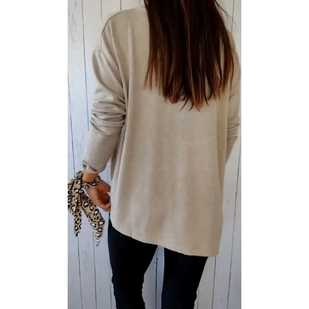 Blusa Casual de Malha com Mangas Compridas e Decote em V