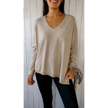 Blusa Casual de Malha com Mangas Compridas e Decote em V