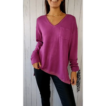 Blusa Casual de Malha com Mangas Compridas e Decote em V