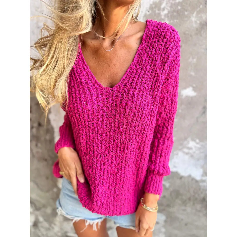 Blusa de Malha com Mangas Compridas e Decote em V