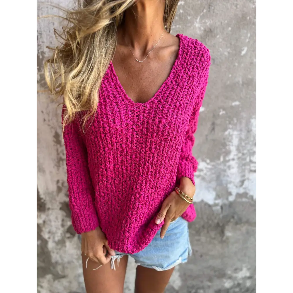 Blusa de Malha com Mangas Compridas e Decote em V